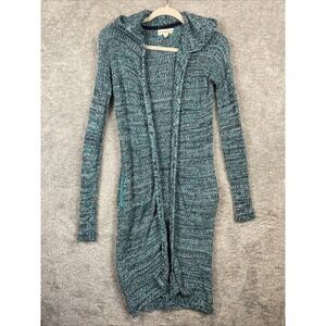 If It Were Me Women's Blue Long Open Knit Cardigan With Hood And Pockets Size XS